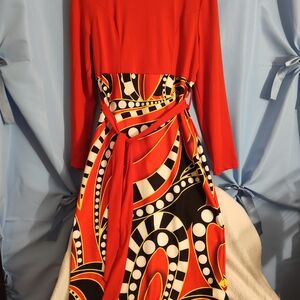 SHEIN Red and Gold Embellished Fit and Flare Maxi Dress